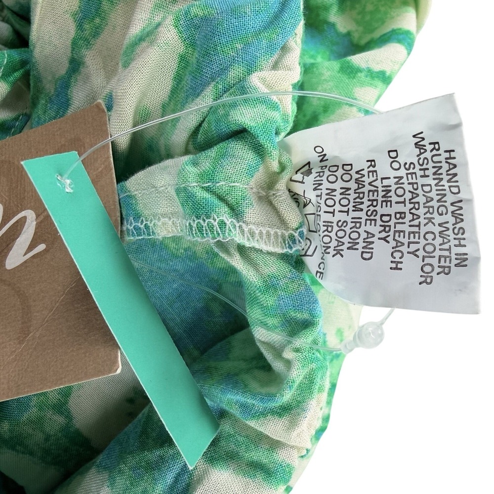 Utsa Women's Size XLarge Wide Leg Green & Turquoise Block Print Drawstring Pants - Picture 7 of 7